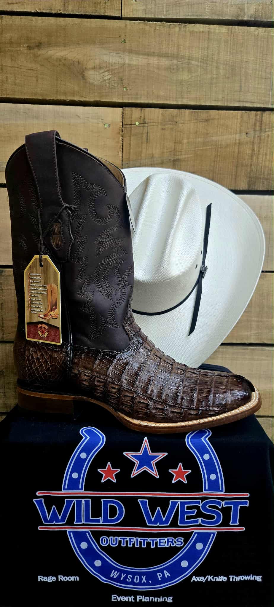 Exotic Los Altos Faded Brown Caiman Tail Leather Sole Square Toe