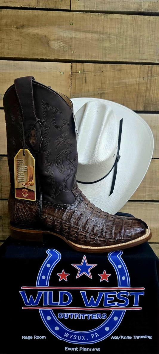 Exotic Los Altos Faded Brown Caiman Tail Leather Sole Square Toe