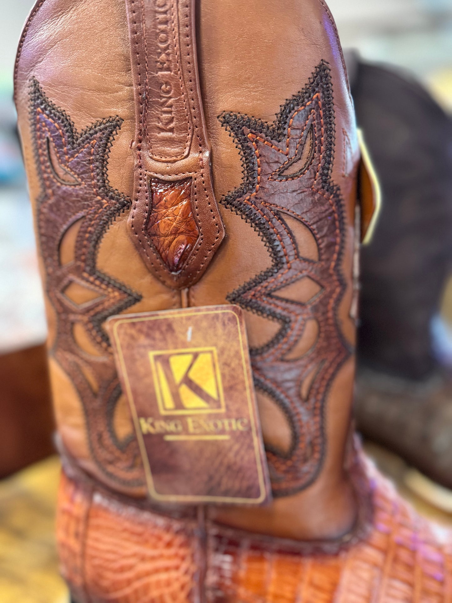 King Exotic Faded Cognac Caiman Tail Boots