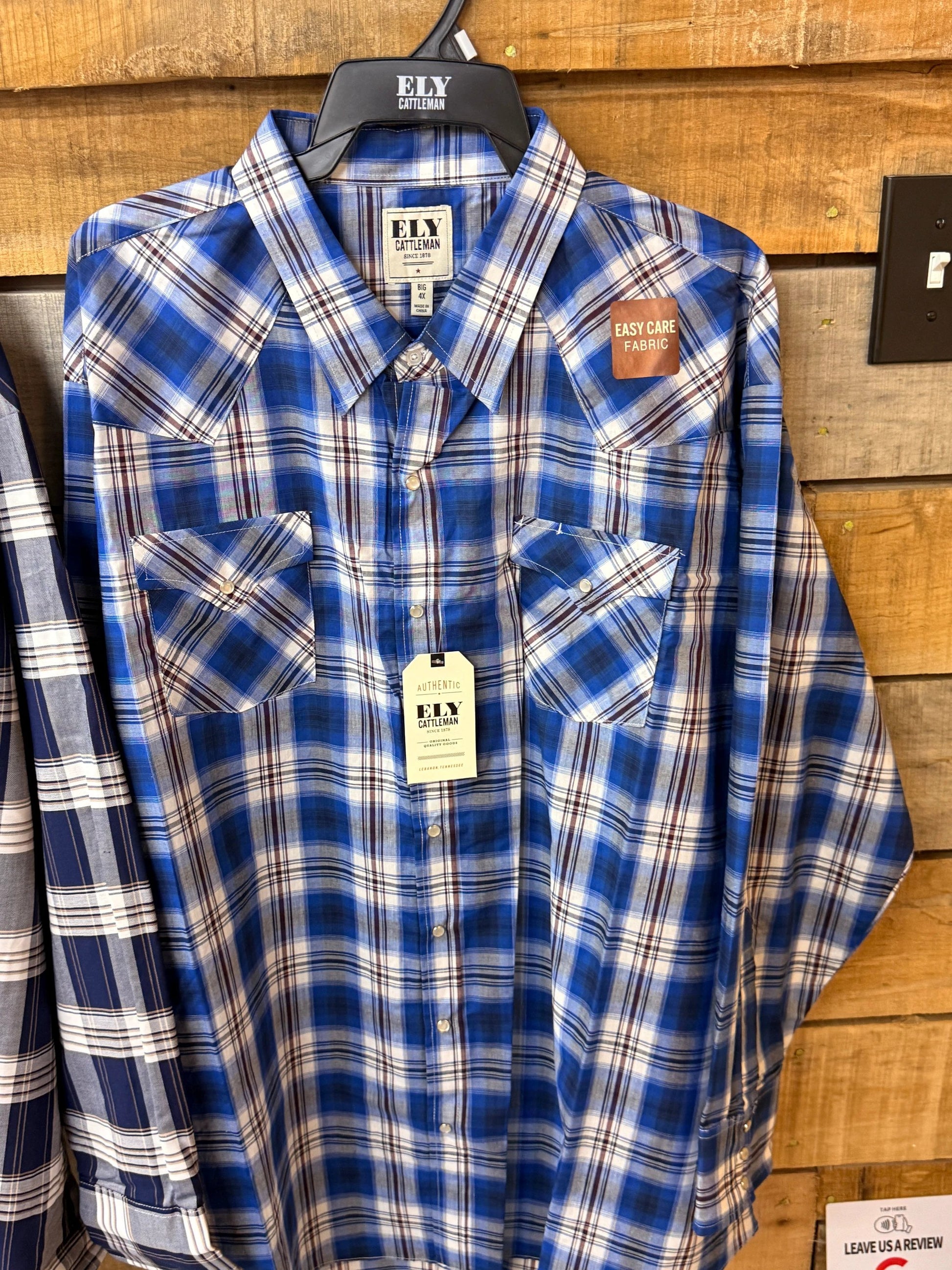 New Ely Cattleman Plaid Long Sleeve Pearl Snap Western Shirt for Ranch Work and Everyday Comfort by Wild West Outfitters