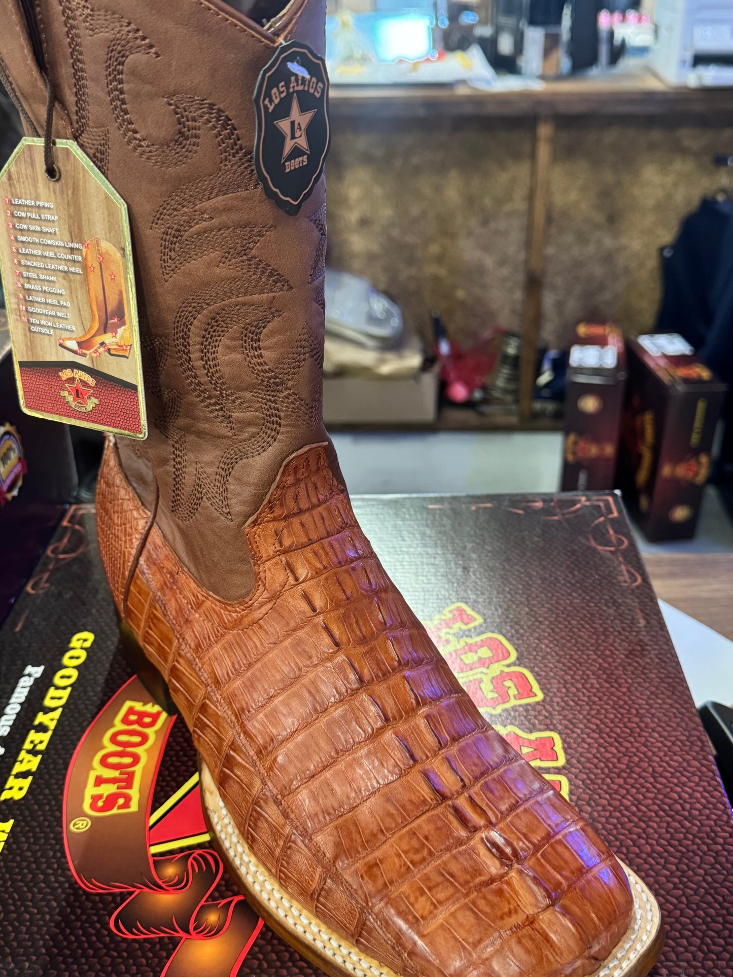 Exotic Los Altos Cognac Caiman Tail Boots