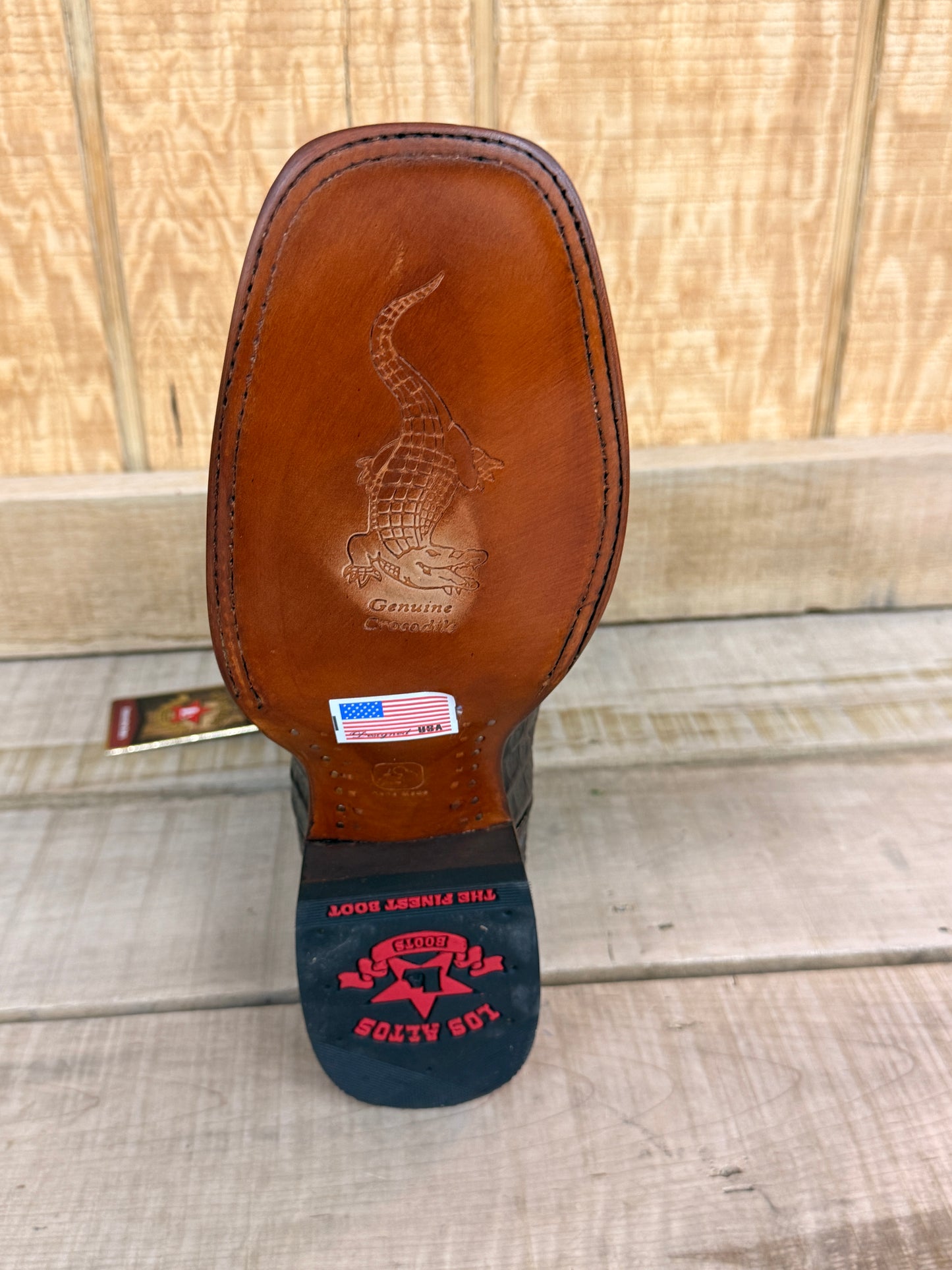 Exotic Los Altos Black Cherry Caiman Hornback Wide Square Toe Leather Sole Cowboy Boots