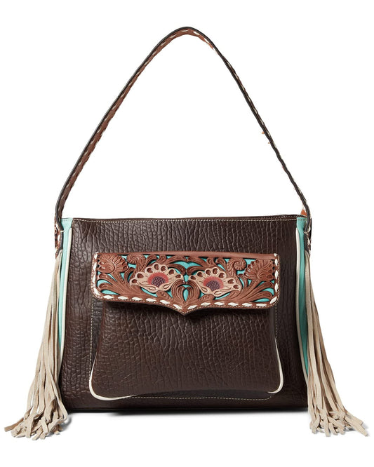 ARIAT MONROE TOTE FLORAL PIERCED LACE BROWN