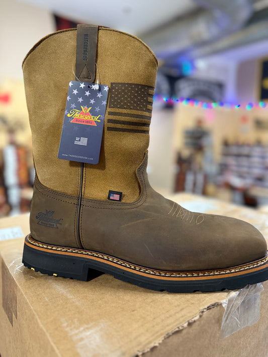 Thorogood American Heritage 11" Black & Trail Crazyhorse Safety Toe  Wellington work boots