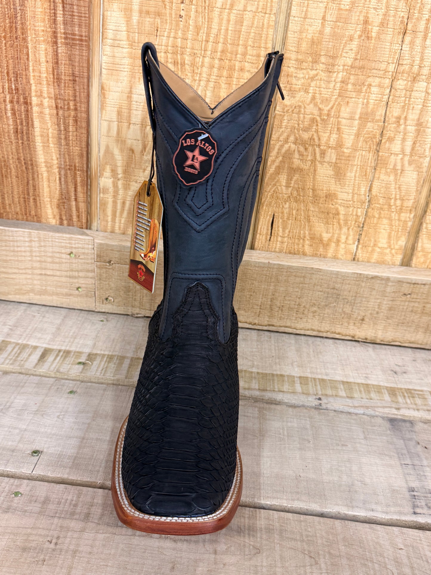 Exotic Los Altos Nobuck Black Python Side Zipper Wide Square Toe Leather Sole Cowboy Boots