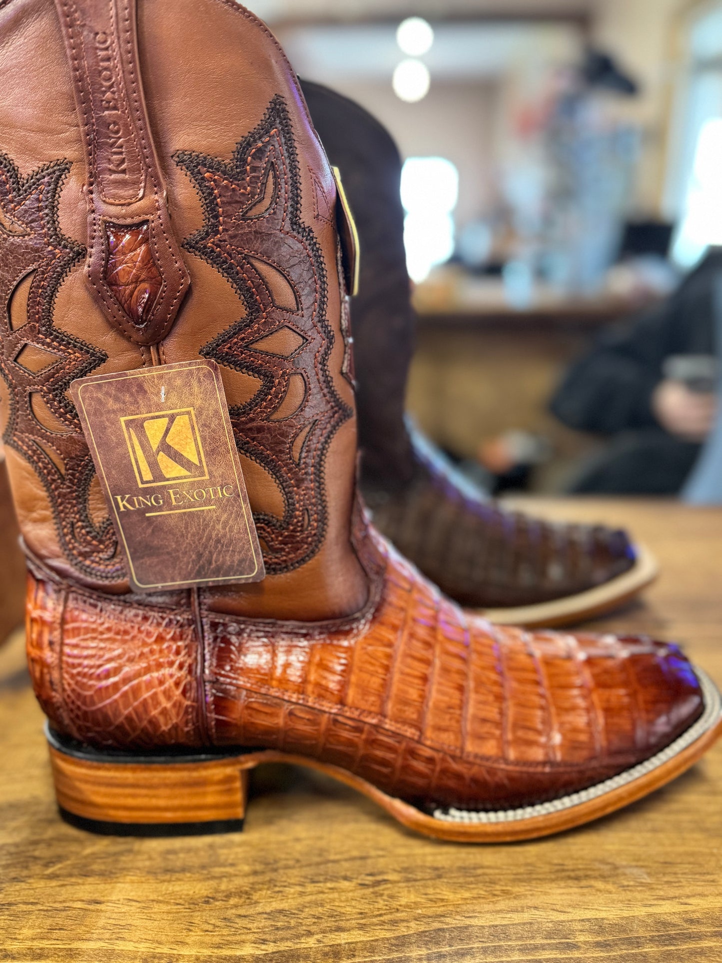 King Exotic Faded Cognac Caiman Tail Boots