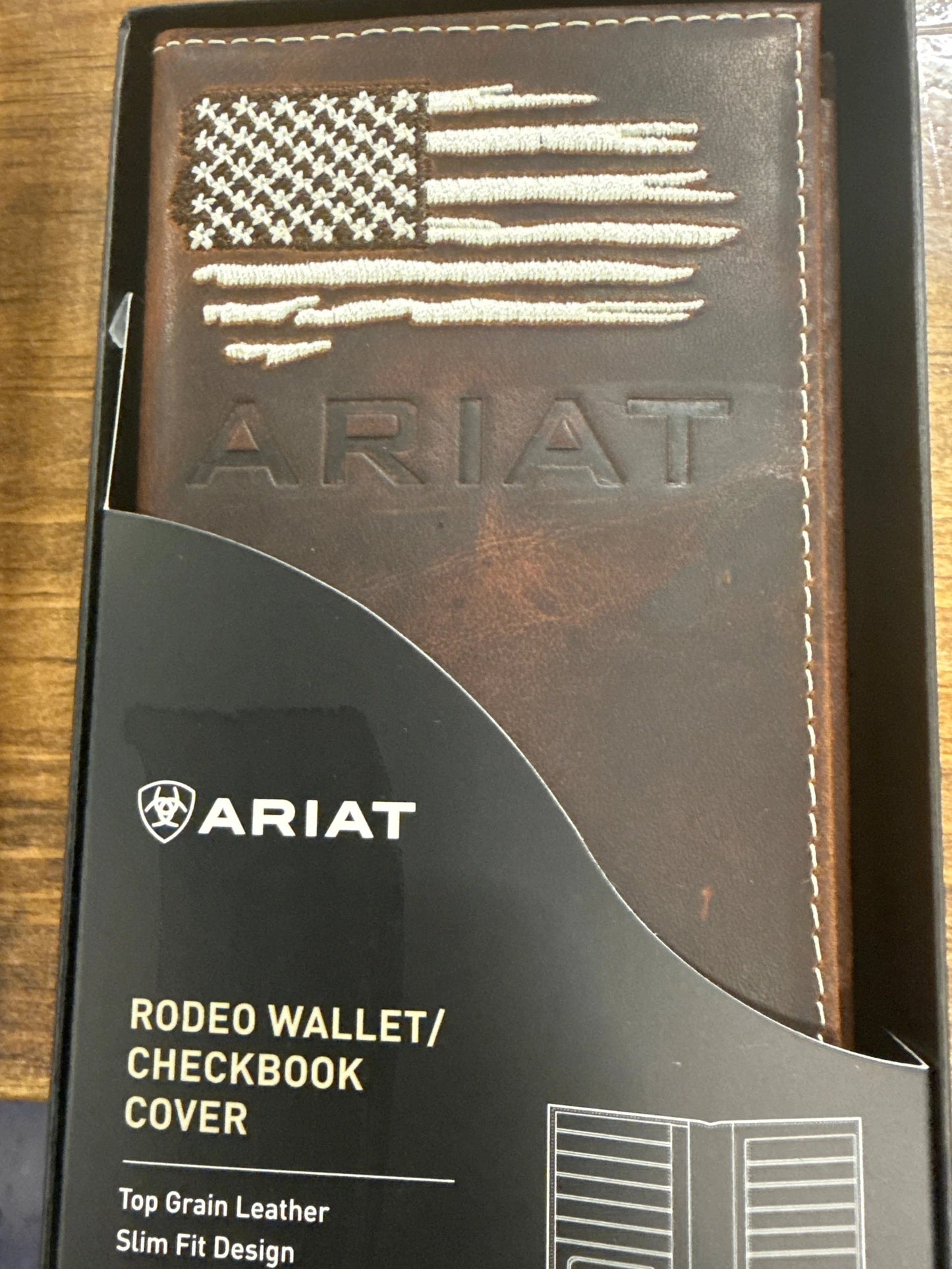 Ariat Brown and White Rodeo Wallet Leather Premium Bifold Western Cowboy Gift for Men by Wild West Outfitters