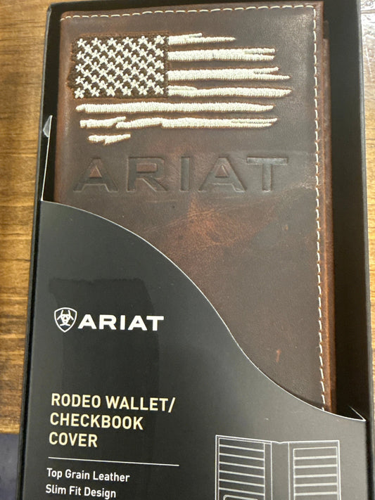 Ariat Brown and White Rodeo Wallet Leather Premium Bifold Western Cowboy Gift for Men by Wild West Outfitters