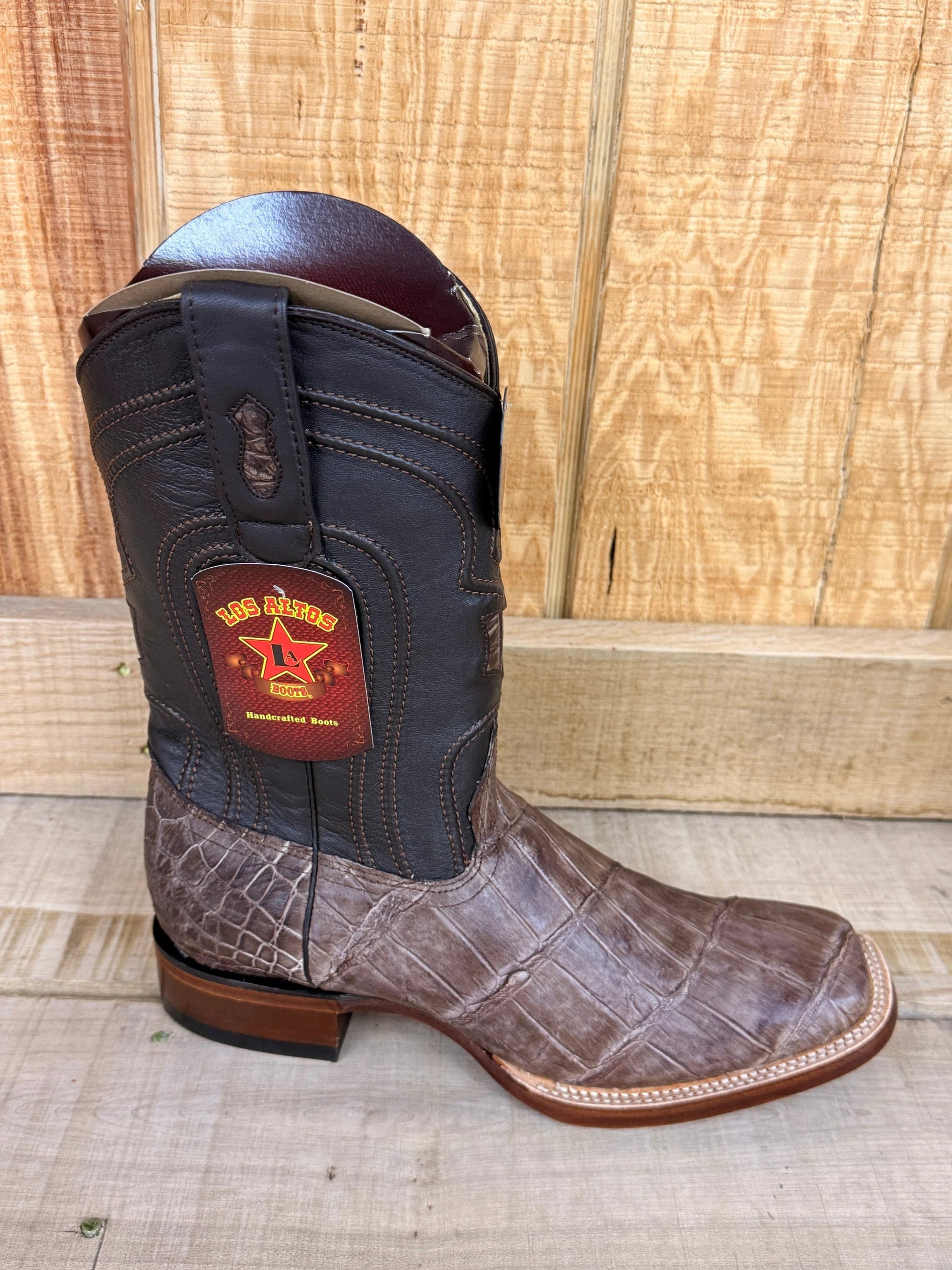 Exotic Los Altos Sanded Brown Alligator Hornback Wide Square Toe Leather Sole Cowboy Boots by Wild West Outfitters