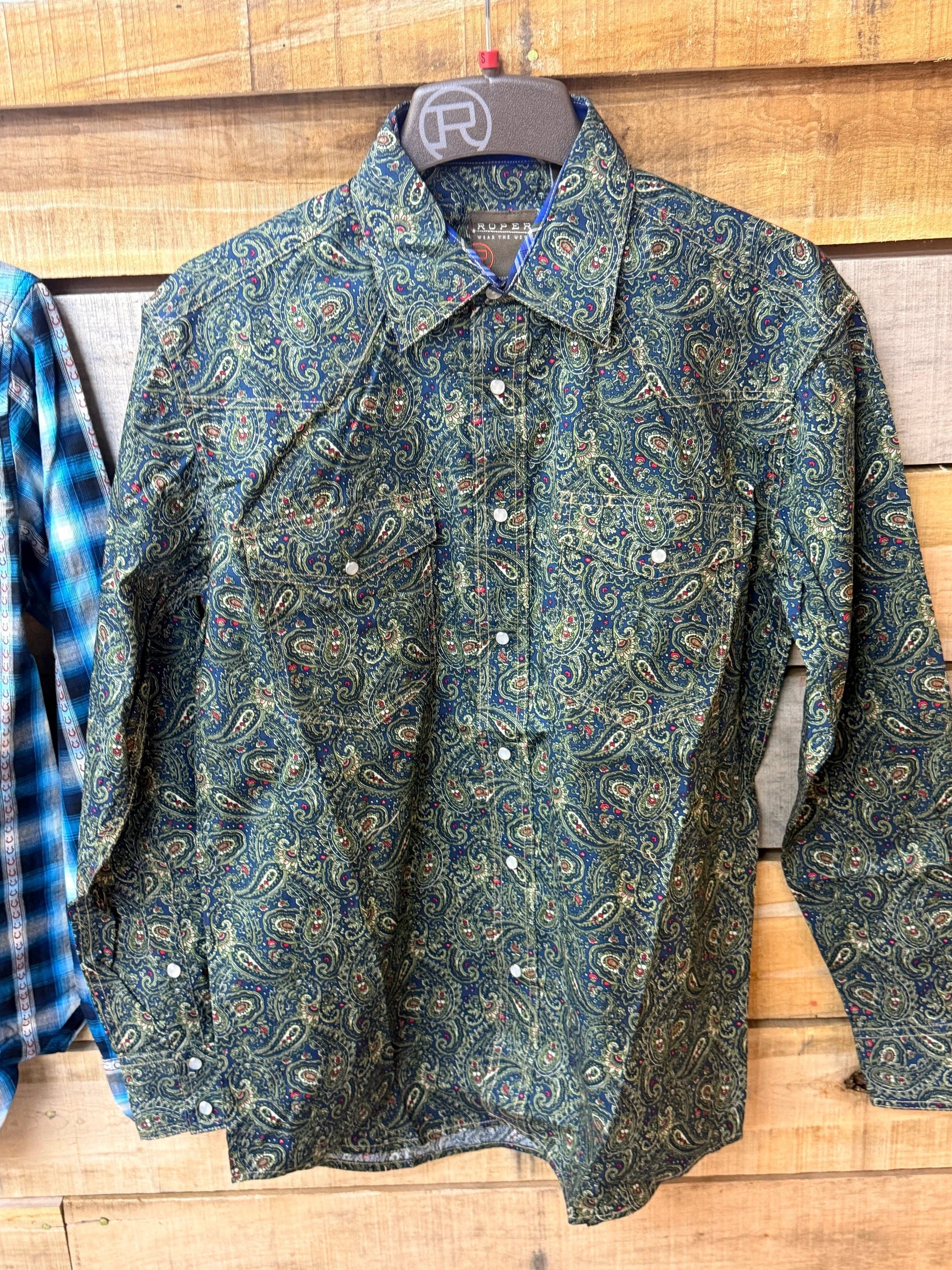 Roper Men's Forest Paisley Pearl Snap Long Sleeve Western Shirt Authentic Ranch Style for Everyday Wear by Wild West Outfitters