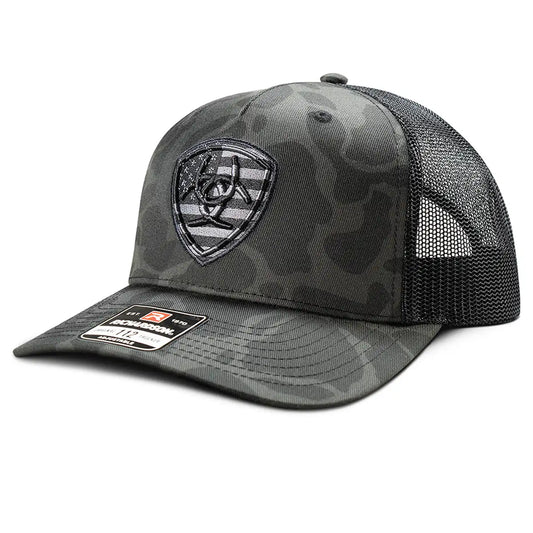 Ariat Black Camo Embroidered Shield - Trucker Cap