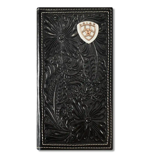 Ariat Floral Embosed Sheild (Black) - Mens Rodeo Wallet