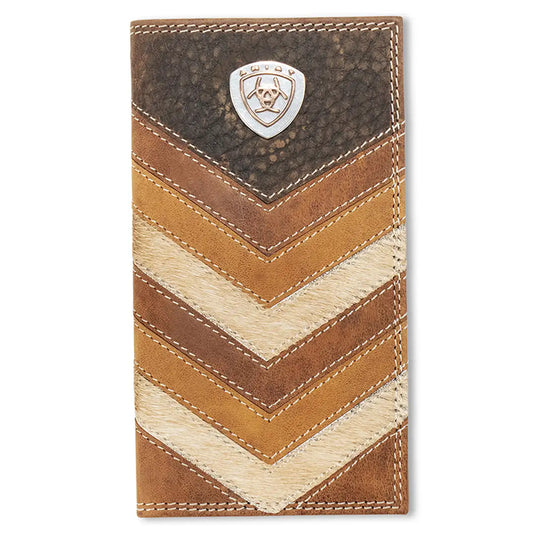 Ariat Chevron Patchwork Hair-On Leather (Brown/Tan) - Men's Rodeo Wallet