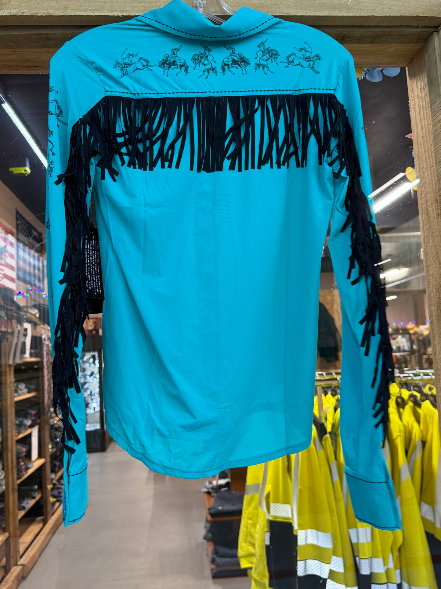 Cowgirl Tuff Designed Teal 4 Way Stretch Pullover Button Up Showshirt