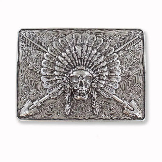 Ariat Chief Scull with Headdress - Belt Buckle