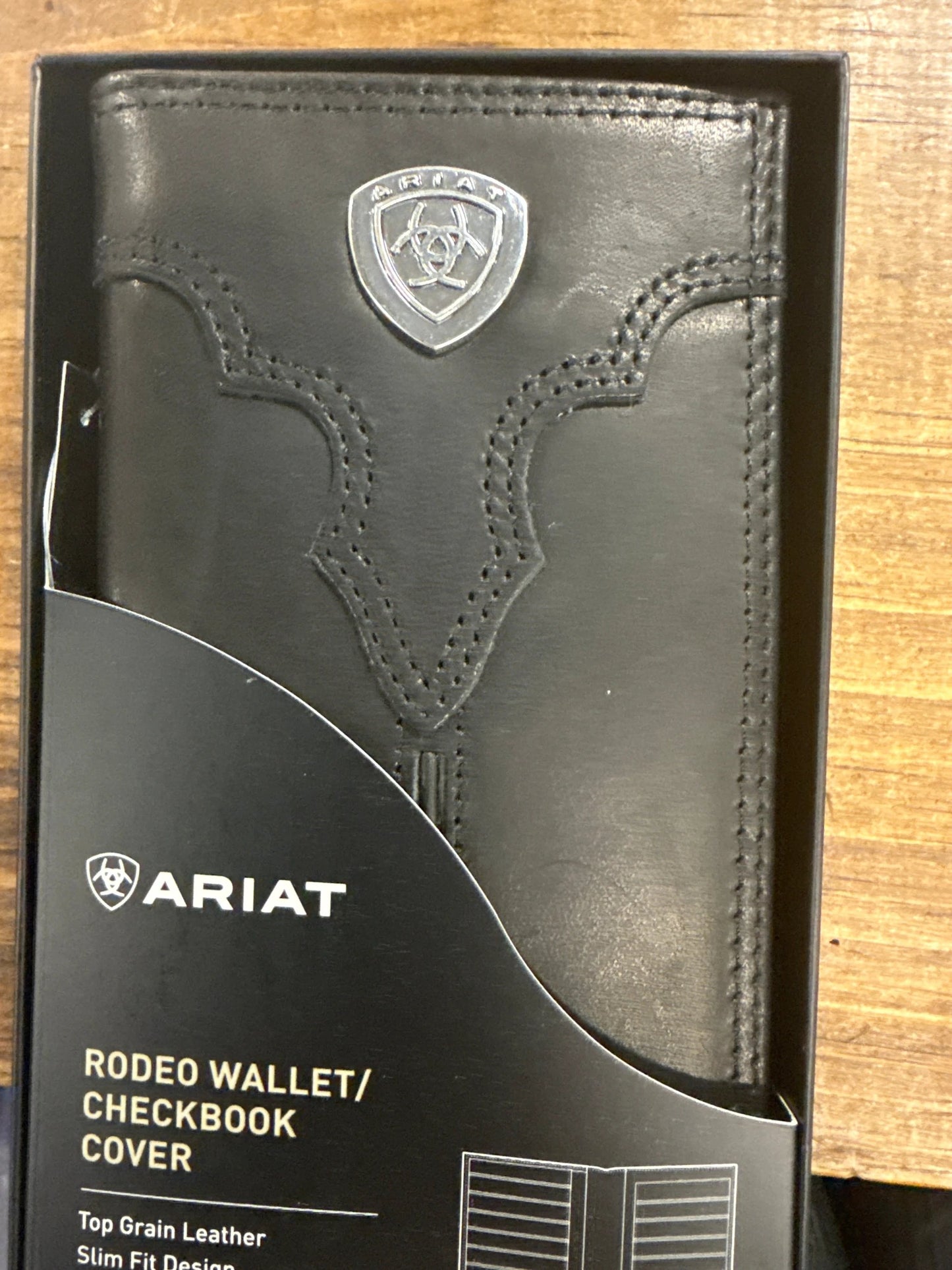 Ariat Black Metal Shield Rodeo Wallet Card Holder For Men Durable Construction Western Cowboy Style by Wild West Outfitters