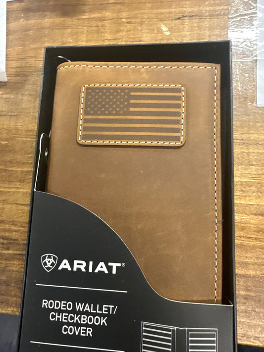 Ariat Flag Rodeo Wallet Leather Bi Fold Cowboy Western With Card Slots And Bill Compartment by Wild West Outfitters