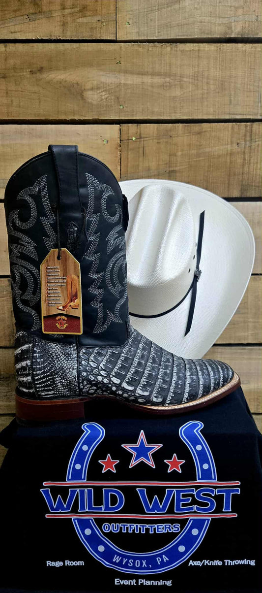 Exotic Los Altos Caiman Belly Sahara Black Leather Sole Square Toe Boots