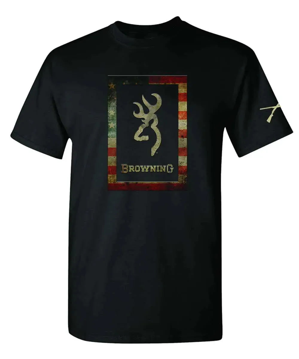 Browning Rustic Flag Frame (Black) - Mens T-Shirt