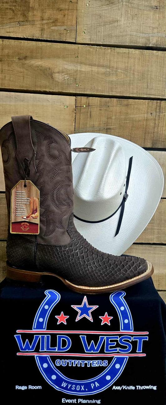 Exotic Los Altos Suede Brown Python Men’s Cowboy Boots