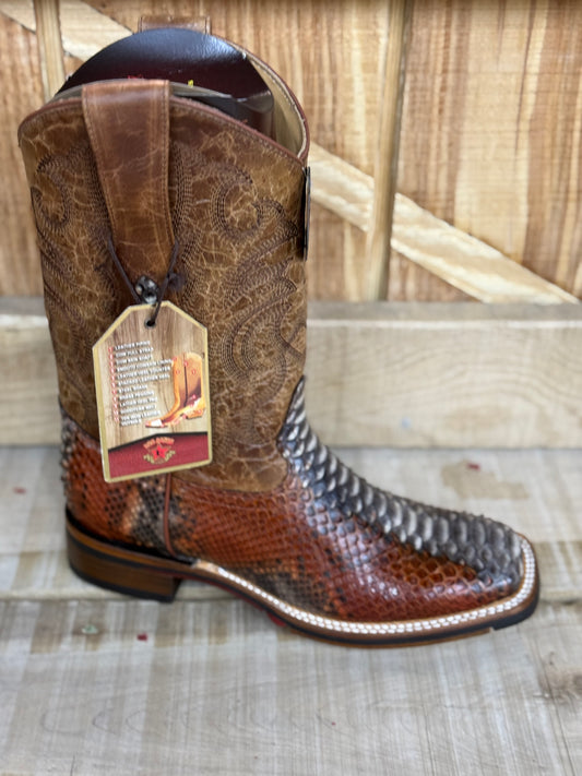 Exotic Los Altos Rustic Cognac Python Wide Square Toe