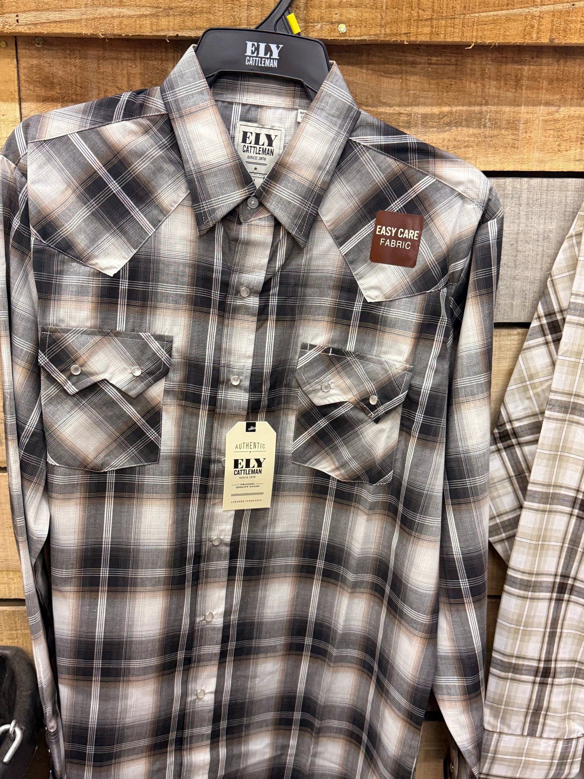 New Ely Cattleman Plaid Long Sleeve Pearl Snap Western Shirt for Ranch Work and Everyday Comfort by Wild West Outfitters