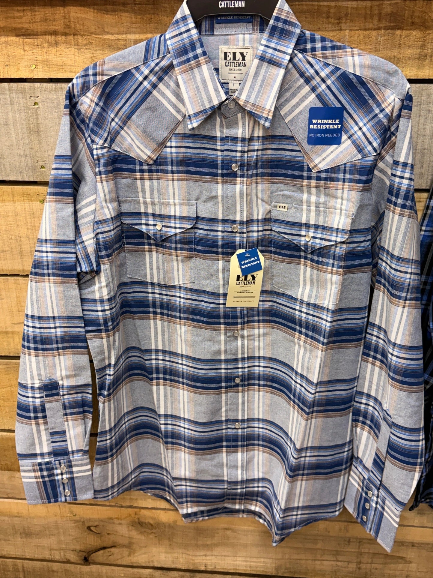 New Ely Cattleman Plaid Long Sleeve Pearl Snap Western Shirt for Ranch Work and Everyday Comfort by Wild West Outfitters