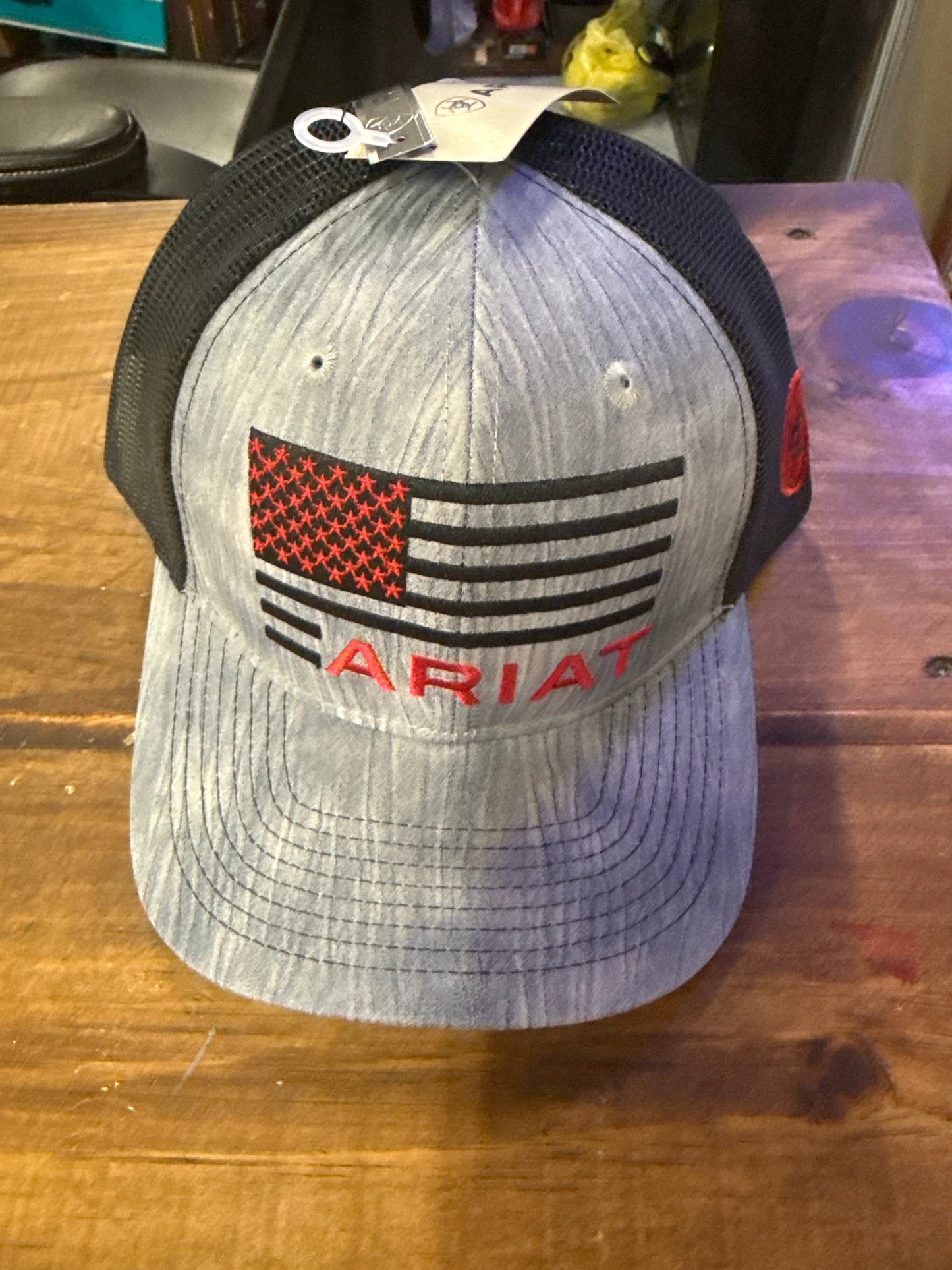 Ariat Flag Hat Grey Black Red Colorblock Baseball Cap For Men And Women Durable Performance by Wild West Outfitters