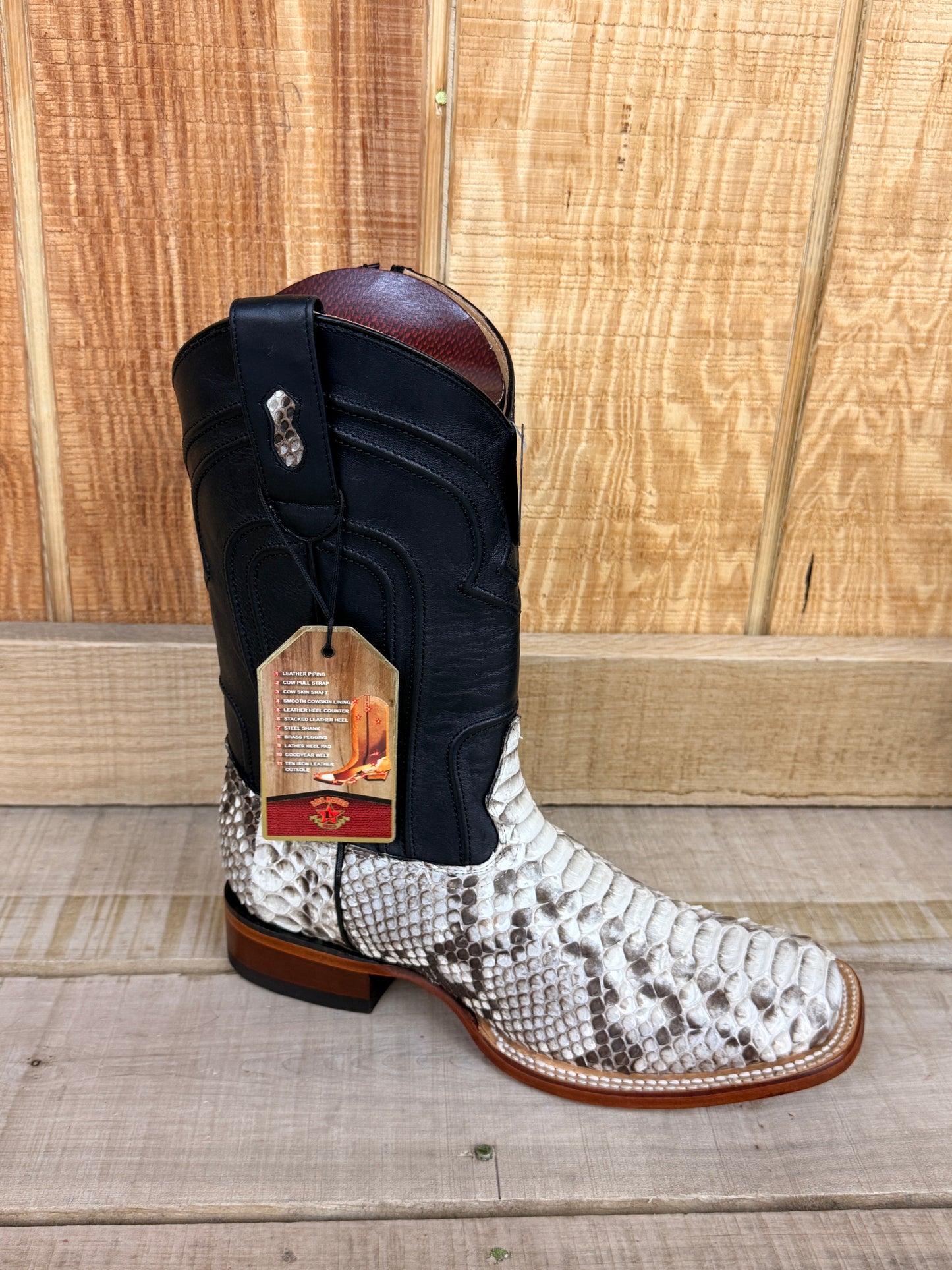 Exotic Los Altos Natural Python Side Zipper Wide Square Toe Leather Sole Cowboy Boots