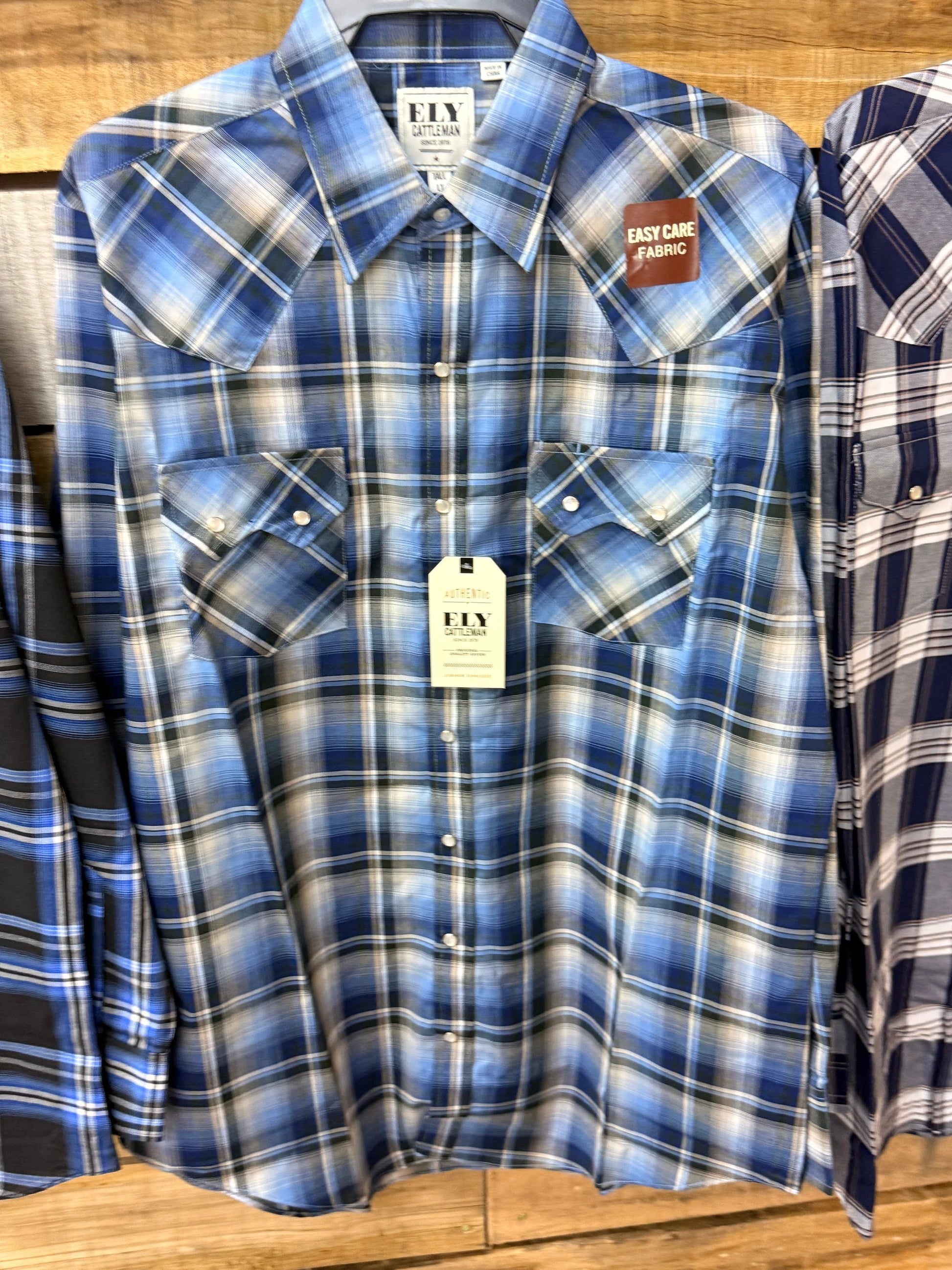 New Ely Cattleman Plaid Long Sleeve Pearl Snap Western Shirt for Ranch Work and Everyday Comfort by Wild West Outfitters