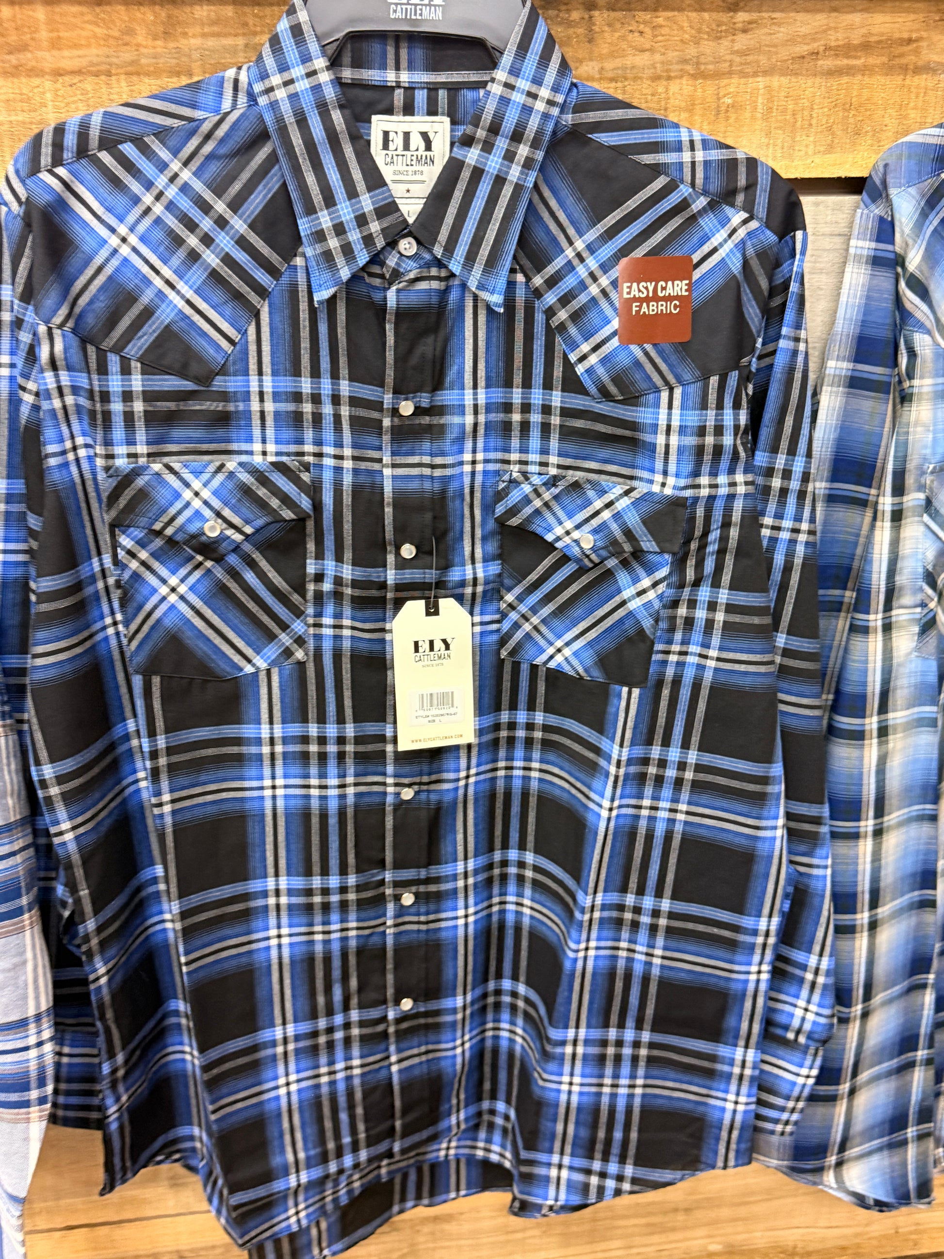New Ely Cattleman Plaid Long Sleeve Pearl Snap Western Shirt for Ranch Work and Everyday Comfort by Wild West Outfitters