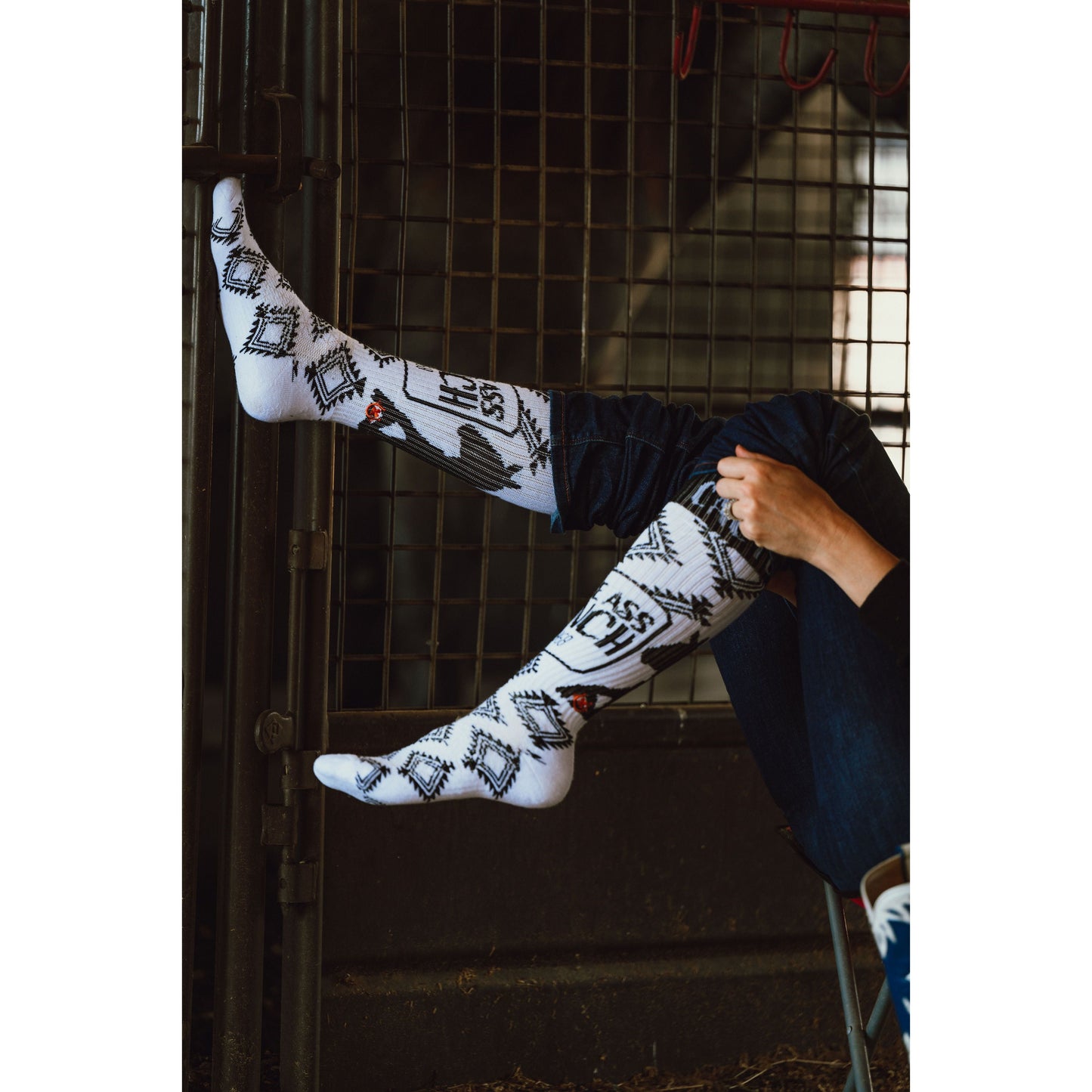 Cactus Alley- Broke Ass Ranch Blk/White Performance Boot Socks