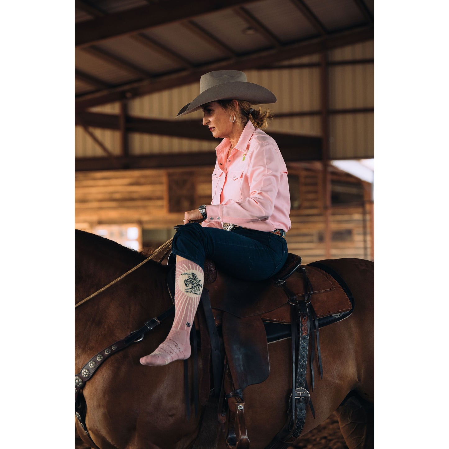 Fringe Bucking Dusty Pink Performance Boot Socks