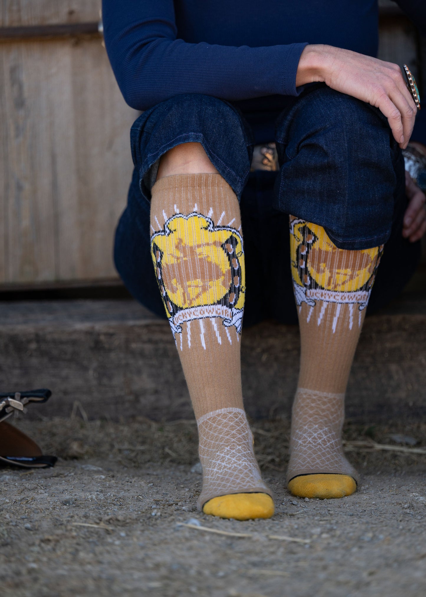 Lucky Bucking Cowgirl Tan Performance Boot Socks