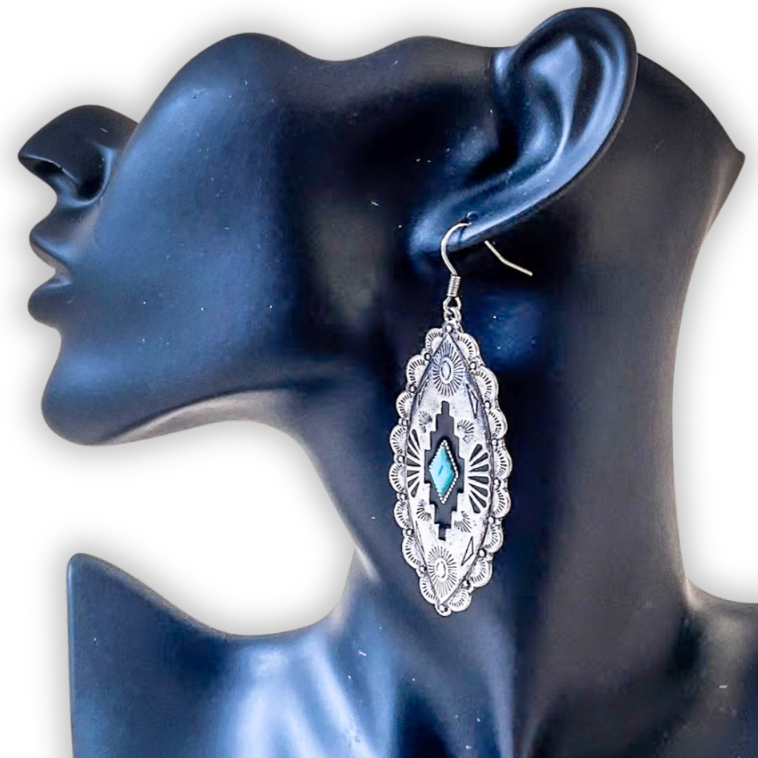 Largo Aztec Dangle Fashion Earrings - Turquoise