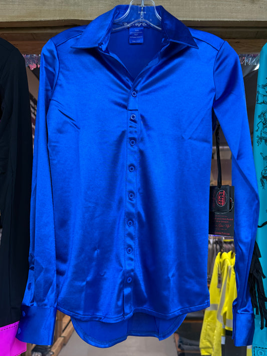 Cowgirl Tuff Pullover Button Up Blue 4 Way Stretch Showshirt