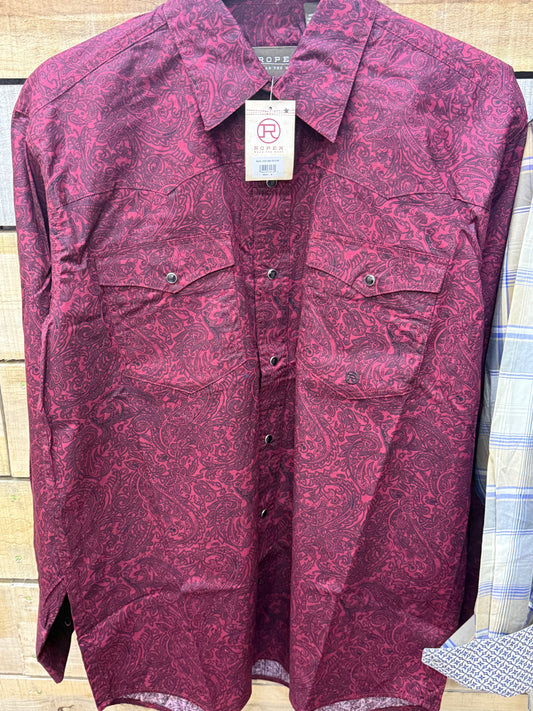 Roper Performance Allover Paisley Pearl Snap Shirts