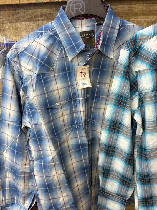 Roper Amarillo Dungaree Plaid Pearl Snap Shirt