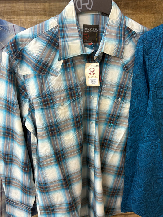 Roper Amarillo Taos Ombré Plaid Pearl Snap Shirt