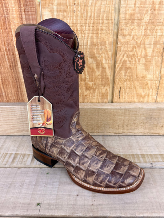Exotic Los Altos Piraruccu Matte Cocoa Finish Wide Square Toe Cowboy Boots