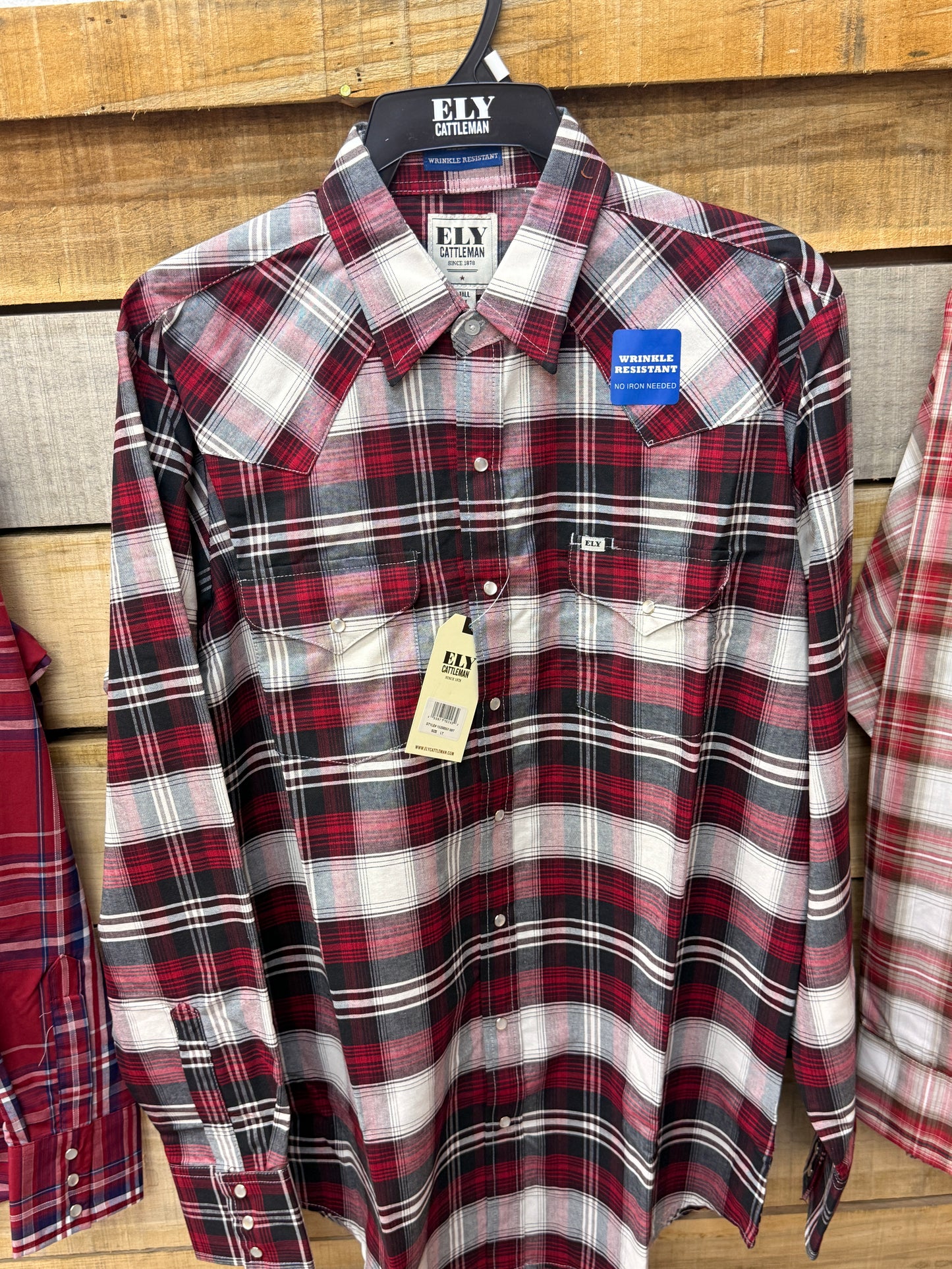 New Ely Cattleman Plaid Long Sleeve Pearl Snap Western Shirt for Ranch Work and Everyday Comfort by Wild West Outfitters