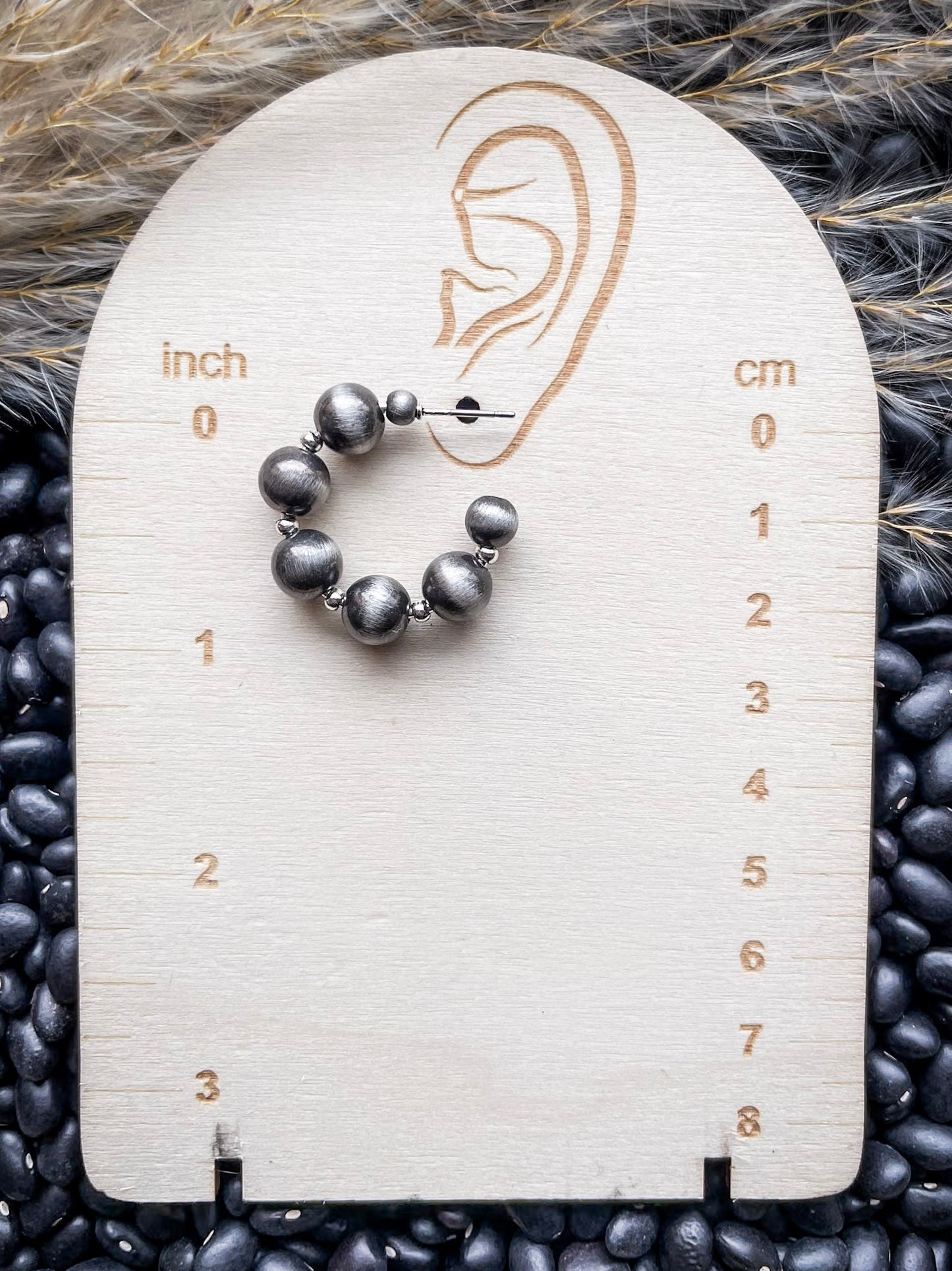 Betsy Navajo Style Pearl Semi Fashion Hoops - Silver