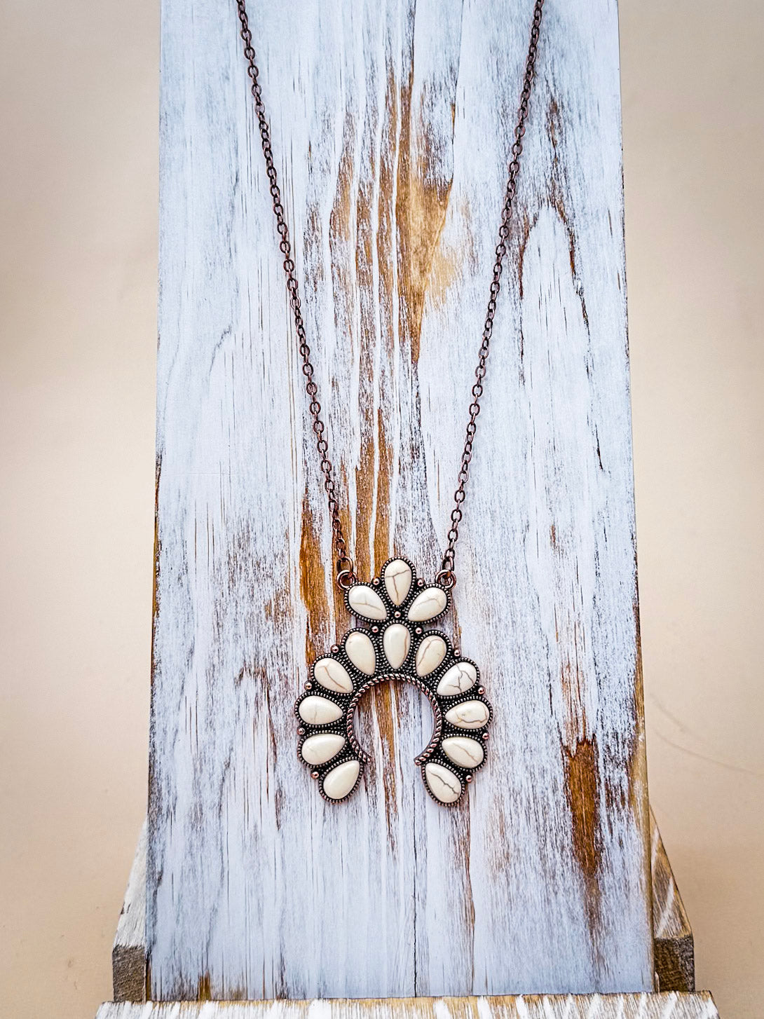Squash Blossom Chain Necklace - Copper/Natural