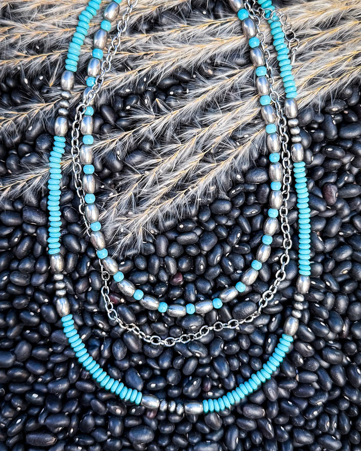 Rowdy Navajo Style Pearl Layered Fashion Necklace - Bead/Turquoise