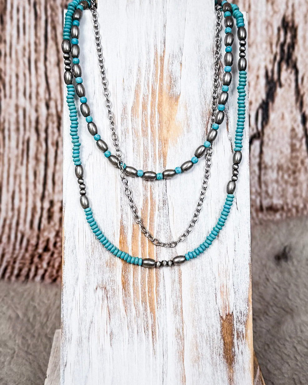 Rowdy Navajo Style Pearl Layered Fashion Necklace - Bead/Turquoise