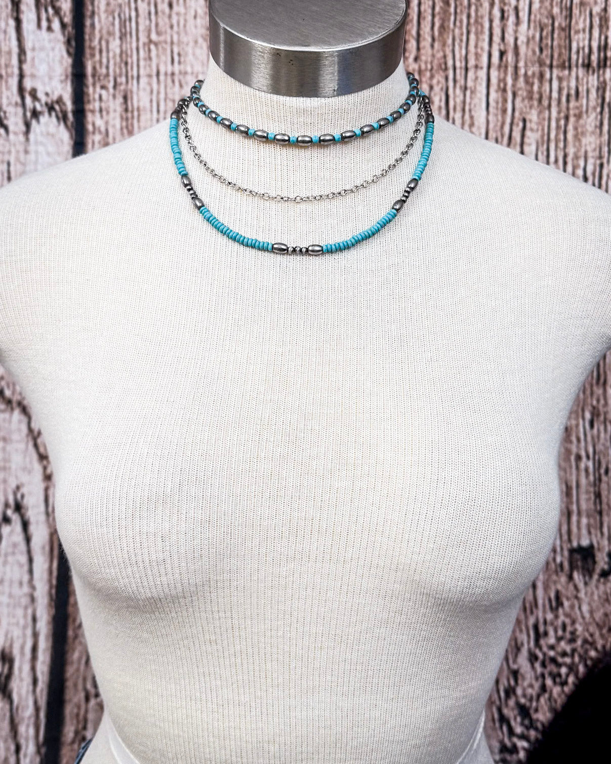 Rowdy Navajo Style Pearl Layered Fashion Necklace - Bead/Turquoise