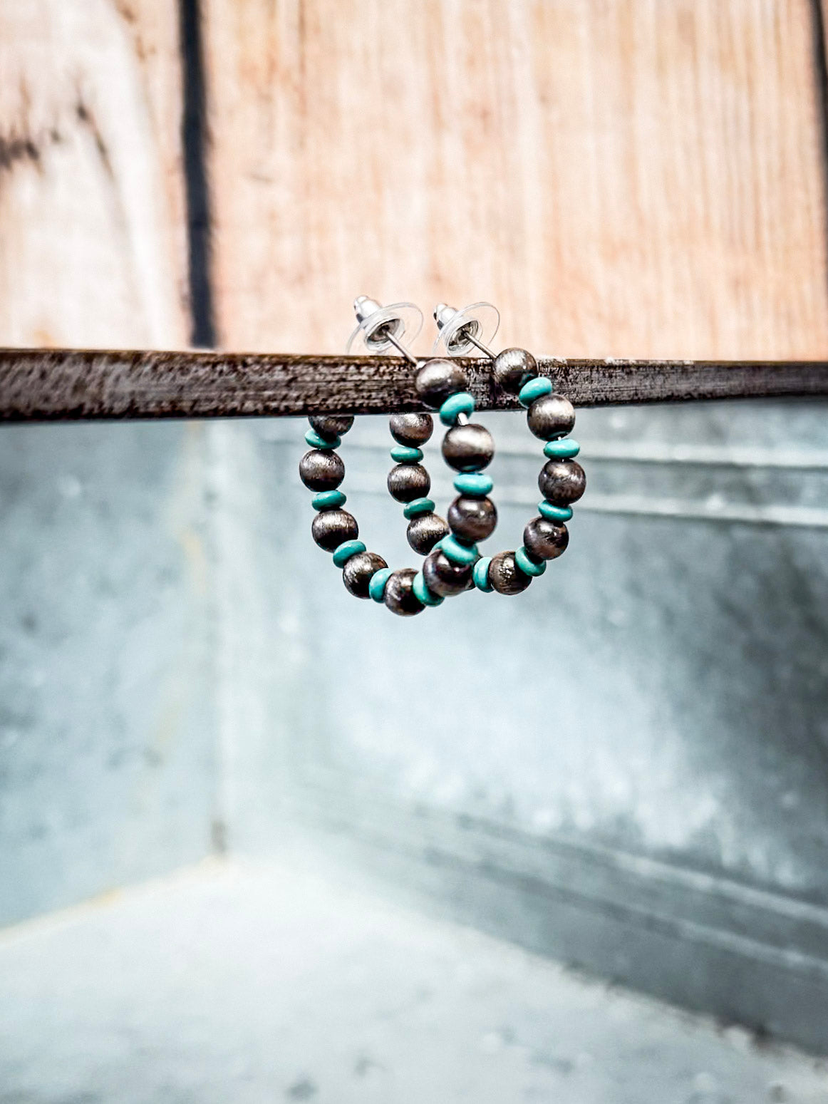 Augusta Beaded Fashion Hoop Earrings - Gray