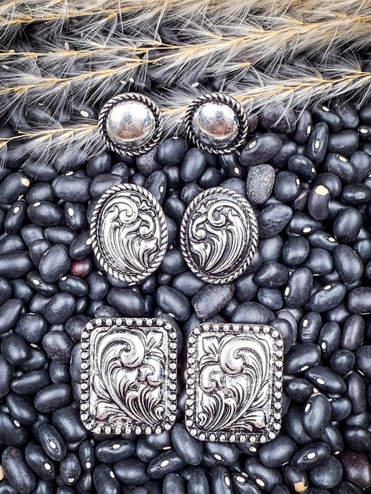 Vaquera Western Concho Fashion Stud Earring Set – 3-Pack