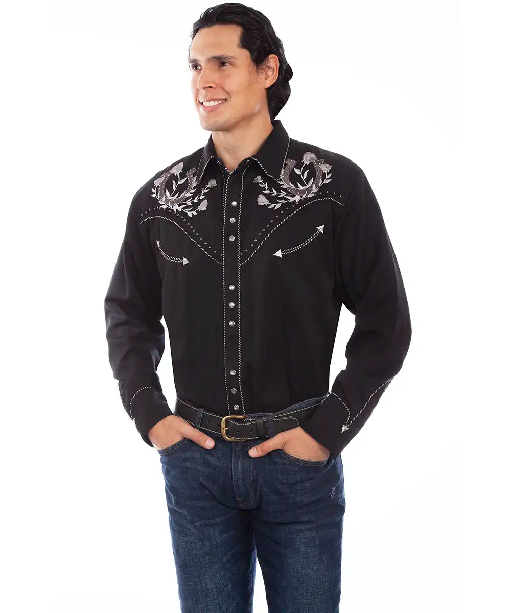 Scully Lucky Rose - Embroidered Men's Western Shirt