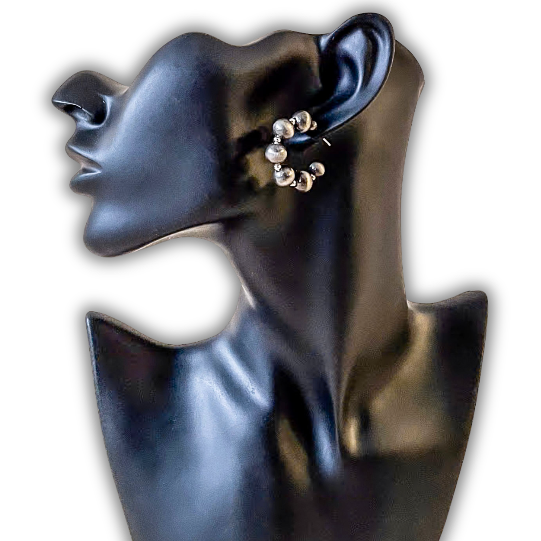 Betsy Navajo Style Pearl Semi Fashion Hoops - Silver